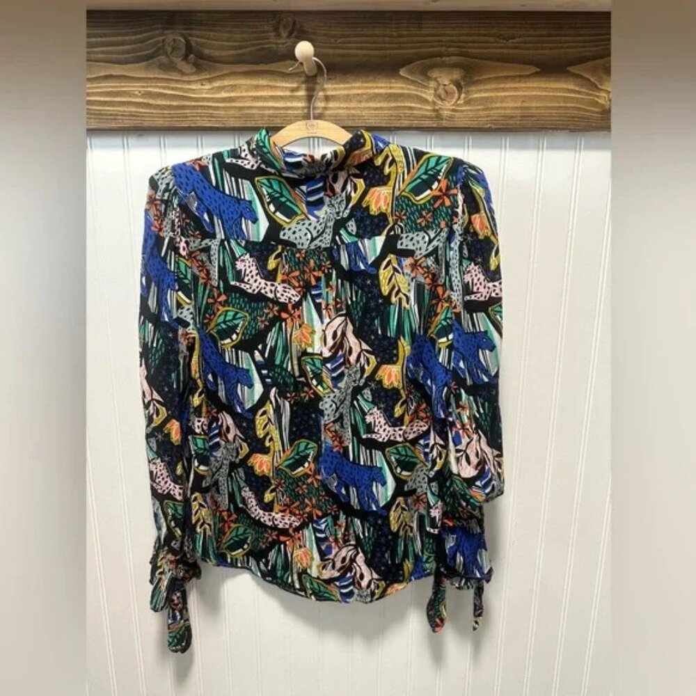 Anthropologie Maeve Masha Volnova Carmiel Buttondown Jungle Animal Print Size 10 - Picture 2 of 9